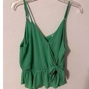 She + Sky Kelly Green Peplum Side Tie Tank Top Womens Large Adjustable Straps